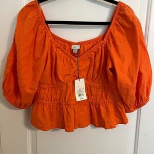 a new day Bright Orange Puff Sleeve Blouse
